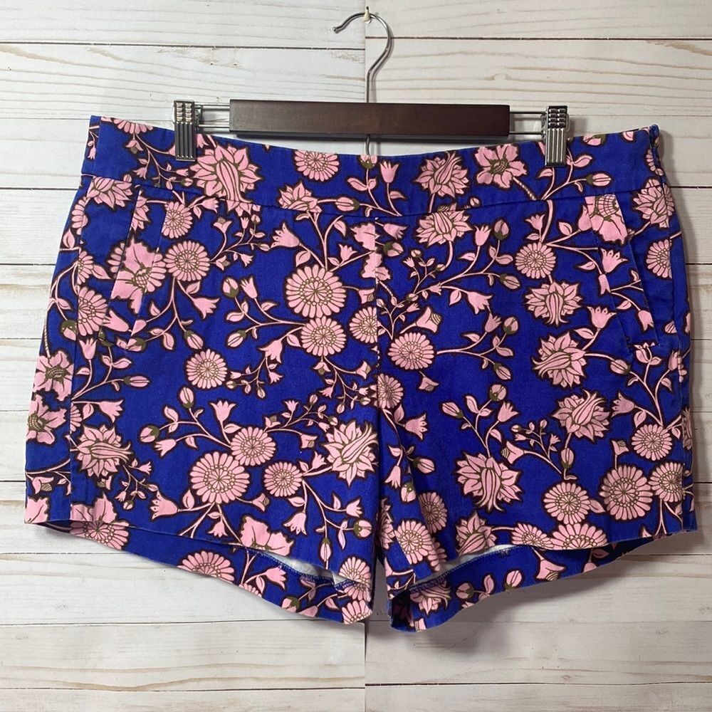 J Crew City Fit Floral Print Blue Pink Chino Shorts